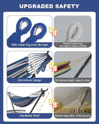 Double Hammock with Heavy-Duty Steel Stand,Portable,Easy Assembly,600lbs Weight Capacity,Suit for Indoor,Yard,Camping,or Outdoor-Fine Blue