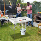Giantex Fish Cleaning Table w/ 2 Sinks, Faucet, Hose Hook Up, Portable Folding Camping Table w/Measure Mark, Outdoor Fillet Cleaning Station for Fishing Beach Picnic (with Sprayer & Storage Shelf)