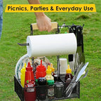 BBQ Grill Caddy with Paper Towel Holder, Utensil & Condiment Organizer, Large Metal BBQ Caddy for Outdoor Grill, Camping, RV, Tailgating, Picnic, Patio, Gifts for Men