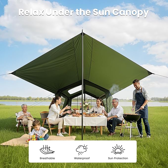 ABORON 2/6/8/10/12 Person Inflatable Camping Tent, Easy Setup Blow Up Tent with Hand Pump, PU3000mm Waterproof & Breathable 4 Season Glamping Tent for Outdoor Camping