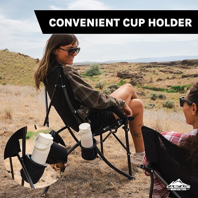 Cascade Mountain Tech Heavy Duty Folding Camp Chair, Black