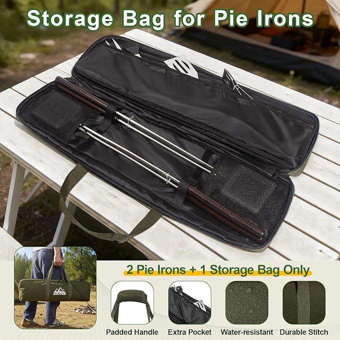 Mountain Pie Maker Cast Iron Set of 2 - Pie Irons for Camping with Storage Bag, Campfire Sandwich Maker Cast Iron