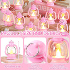 Ferraycle 12 Pcs Mini Lantern Decor 4 Inch Western Lantern Table Centerpiece Small Vintage Camping Hanging Lamp Ornaments Bulk for Cowboy Cowgirl Wedding Halloween Christmas (4 Inch,Pink)