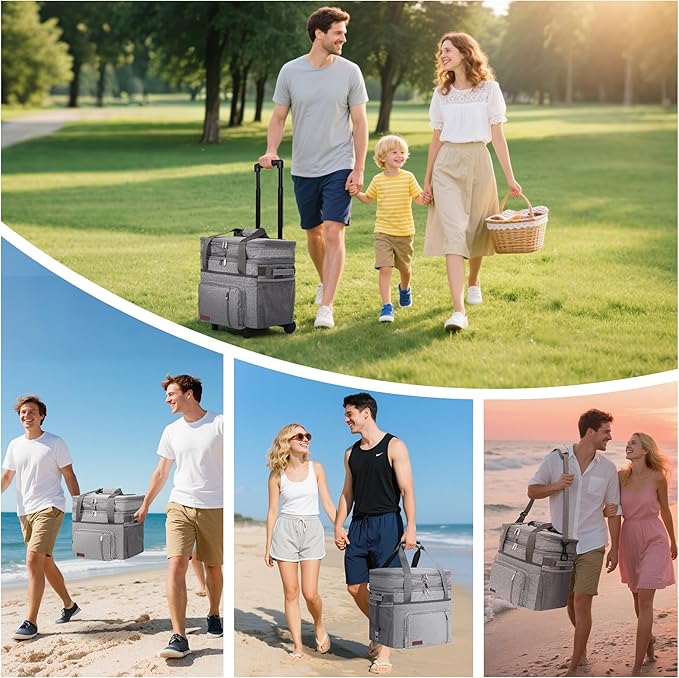 MIYCOO Soft Double Deck Cooler Bag - 60-Can Leakproof Insulated Portable Lunch Cooler, Extra Large Expandable Ice Chest Cooler for Beach, Picnic, Camping, Shopping