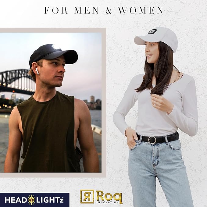 Head Lightz Rechargeable LED Baseball Cap – Built-in USB Light with 3 Brightness Levels – Perfect for Running, Walking, Golf & Camping – Hands-Free Lighted Hat – Oprah’s Favorite Things – White