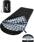Sportneer Sleeping Bags for Adults, 0 Degree Sleeping Bag XL Flannel Winter Cold Weather Sleeping Bag with Detachable Hood Compression Sack for Camping, Backpacking, Hiking