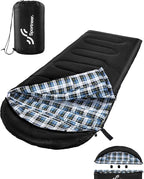 Sportneer Sleeping Bags for Adults, 0 Degree Sleeping Bag XL Flannel Winter Cold Weather Sleeping Bag with Detachable Hood Compression Sack for Camping, Backpacking, Hiking