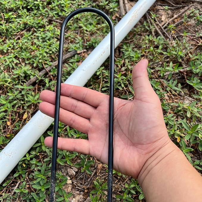 Heavy Duty Trampoline Anchors High Wind U-Shaped Sharp Ends Ground Anchor Galvanized Steel 11.8inch Safety Stakes for Soccer, Tents and Garden Decorations (Black 8pcs)