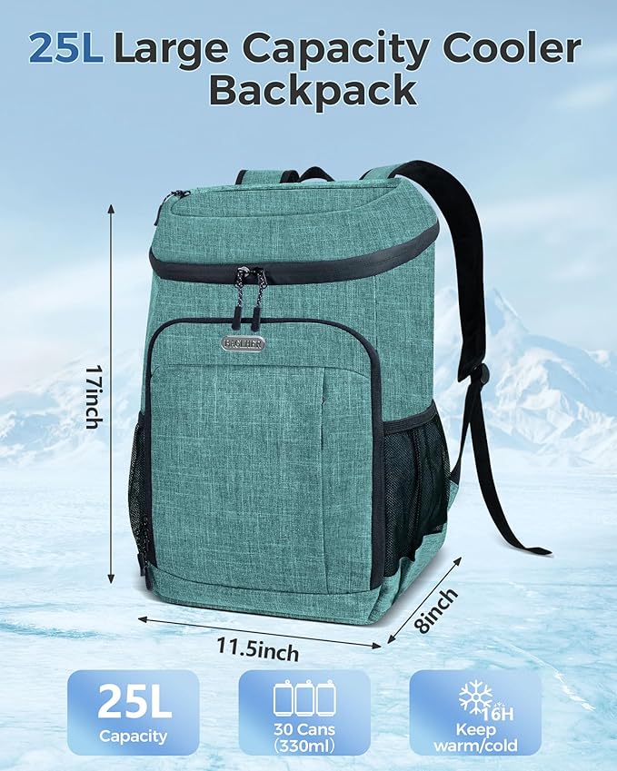BAGLHER Lightweight Insulated Cooler Backpack - 30 Cans, Leak-Proof for Lunch, Picnic, Hiking, Camping Trips