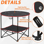 SUPER DEAL Portable Folding Picnic Camping Table with Storage Bag and 4 Cupholders, 2-Tiers Round Outdoor Camping Beach Table, Black