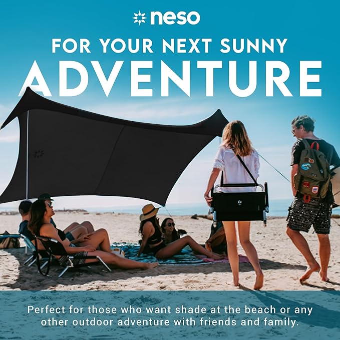 Neso Gigante Portable Beach Tent Sun Shelter - Lightweight Beach Shade Canopy - Easy Setup for Family Outings - Patented Reinforced Corners - UPF 50+ Sun Protection - 8ft Tall, 11 x 11ft - Black