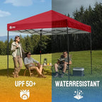 CROWN SHADES 8x8 Pop Up Canopy - Patented Center Lock One Push Instant Outdoor Canopy Beach Tent with STO-N-Go Bag 8 Stakes & 4 Sand Bags,Red