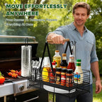 Grill Caddy, BBQ Caddy with Paper Towel Holder, Blackstone Griddle Organizer, Plate and Utensil Holder Organizer for Outdoor Grill, Picnic, Camping, Condiment Storage for Kitchen Counter