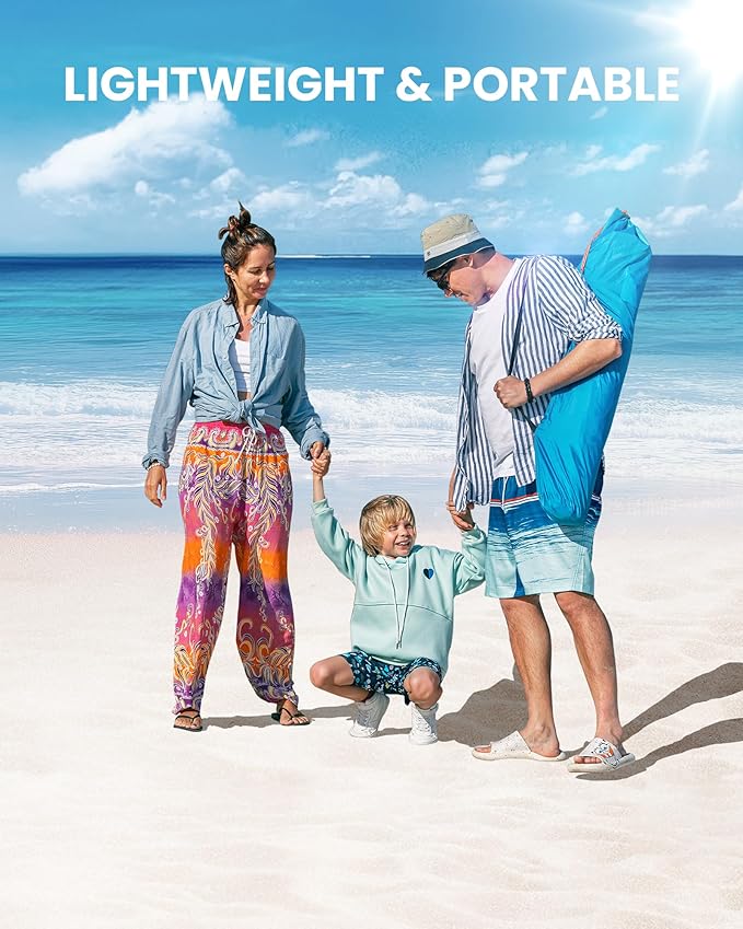 OutdoorMaster Beach Tent Sun Shelter for 3-4 Person, Pop Up Beach Tent Easy Setup with Sandbags, Portable Sun Shade Canopy with Carrying Bag for Beach & Outdoor, UPF50+ UV Protection, Family Size