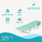 Ostrich Chaise Lounge Outdoor Portable Folding 4 Position Recliner Chair for Beach, Patio, Camp, and Pool with Carrying Strap, Teal (2 Pack)