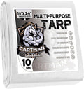 CARTMAN Finished Size 18x24 Feet 10 Mil White Heavy Duty Poly Tarp, Multipurpose Protective Cover, UV Resistant, Waterproof Poly Tarpaulin with Reinforced Edges Tarpaulin with Reinforced Edges