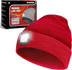 Unisex Beanie Hat with Light, Rechargeable Headlamps Cap, Gifts for Men, Hiking, Camping headlamps, Cool Gadget Birthday Gifts for Men, Women, Dad, Father, Boyfriend, Red