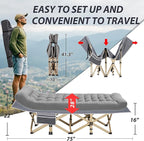 Folding Camping Cot for Sleeping, Portable Cots for Adults, Heavy Duty Cot Bed 550LBS(Max Load), Extra Wider Cots with Large Pocket for Outdoor, Office, Beach