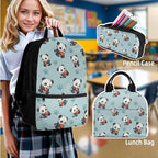 Panda School Backpack with Lunch Box and Water Bottle Bag Pencil Case Large Capacity Travel Backpacks for Kids Kindergarten Elementary Middle Lightweight Camping Travel