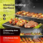 Outvita Barrel Charcoal Grill with Warming Rack, Outdoor BBQ Grill with Side Front Table with Spacious Cooking Grid Area for Backyard Patio Picnic Parties Camping, Black