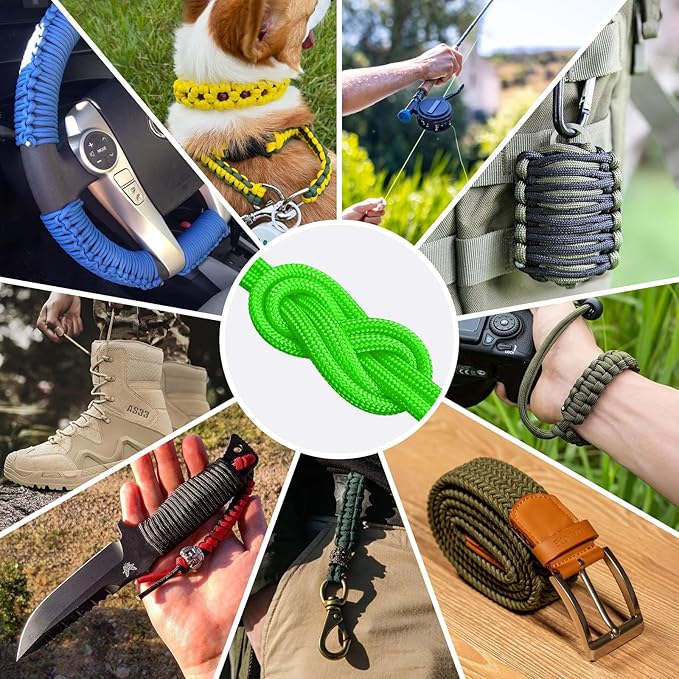 1200 Paracord Rope - 4.4mm 14 Strand Nylon Parachute Spool para Cord Lanyard for Outdoor Camping Survival Utility Tent Crafting DIY Projects Fishing Clothsline Bracelet - Neongreen 200FT