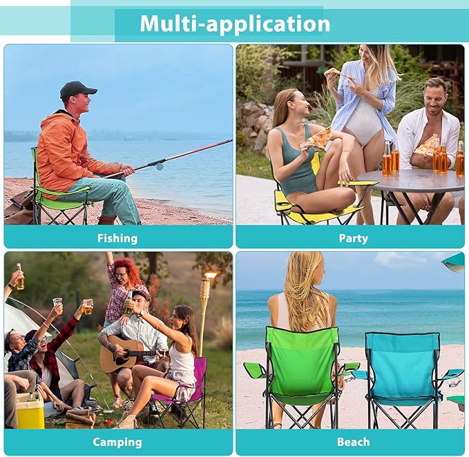 8 Pcs Folding Camping Chairs with Cupholder and Carry Bag Regular Size Portable Lightweight Lawn Chair with Mesh Side Pocket for Fishing Hiking Picnic Beach Outdoor Party (Stylish)