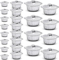 24 Pcs Disposable Aluminum Pot with Lid Round Foil Pans Disposable Cookware Food Container for Vacation Trips Camping Baking Heating Cooking (33.8,67.6,121.7 oz)