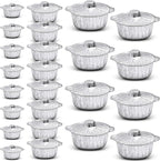 24 Pcs Disposable Aluminum Pot with Lid Round Foil Pans Disposable Cookware Food Container for Vacation Trips Camping Baking Heating Cooking (33.8,67.6,121.7 oz)