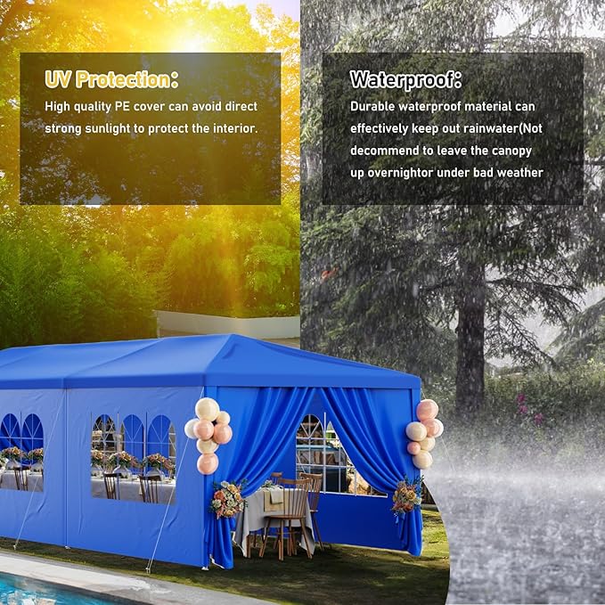 Outdoor Party Tent 10x30 Wedding Blue Tents for Parties, Heavy Duty Canopy Event Gazebo Shelter with 8 Removable Sidewalls Waterproof Party Wedding BBQ Events