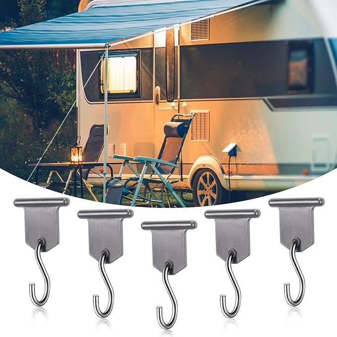 Rv Awning Hooks for Lights Camping Awning Accessory Hangers S Shaped Hooks Set Rv Party Light Hangers for Christmas Party Camping Tent Indoor and Outdoor Supplies (Grey and Silver,24 Pairs)