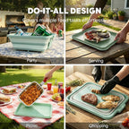 9-IN-1 Collapsible BBQ Prep Tub with Cutting Board, Portable Grill Prep Station with Side Brackets, Lids, Knives, Meat Claws and Drain Rack, Space-Saving for Kitchen, RV, Camping, Green