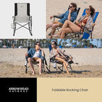 ARROWHEAD OUTDOOR Foldable Rocking Camp Chair with Large Cup Holder, Side Pocket, Space-Saving Folding, Enhanced Swinging Rocker for Camping, Fishing, Patio