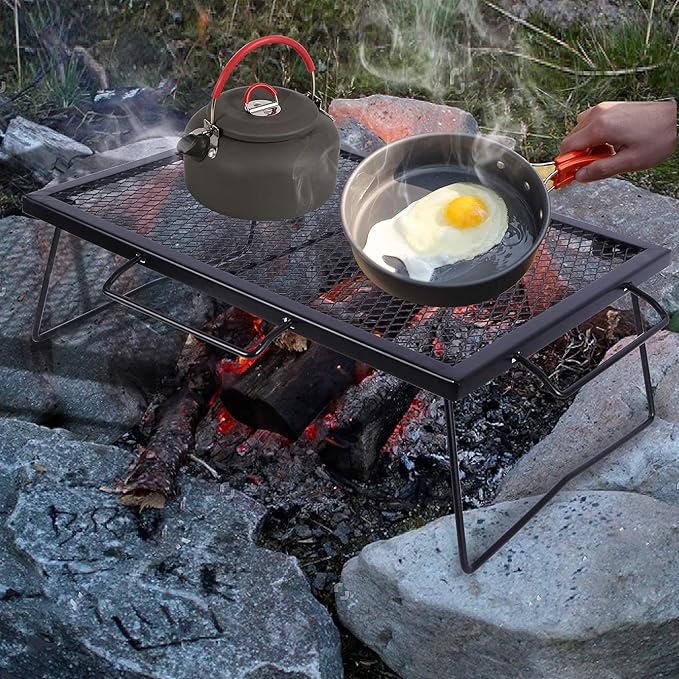 REDCAMP 2 in 1 Folding Camping Grill Grate, Folding Grill Table for Outdoor Open Flame Cooking for Camping Portable Over Fire Camp Grill