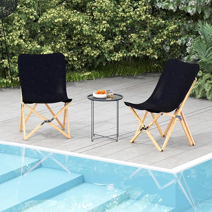 Giantex Camping Chairs 2 Pack, Folding Beach Chairs for 330lbs, Outdoor Butterfly Chair, Portable Lawn Chairs for Picnic Fishing Hiking Mountaineering, Lightweight Bamboo Frame No Assembly (Black)