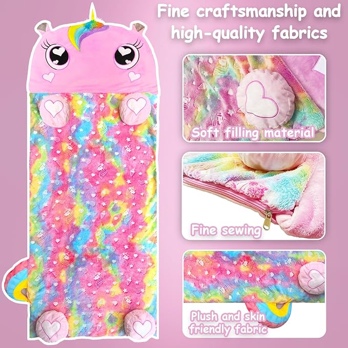 Kids Sleeping Bag, Large Unicorn Slumber Bag for Girls Boys, Portable Nap Mat, Preschool Daycare Kindergarten Birthday Gift 3-12 Yr Child