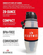 ReadyWise - 28 Oz, Seychelle Water Filtration Bottle, Hiking, Backpacking and, Camping Water Bottle, BPA-Free, Prepper Gear and Supplies, Gray/Black
