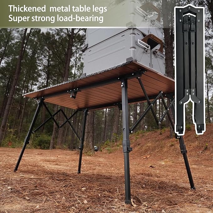 Folding Camping Table Aluminum Heavy Duty Adjustable Height Foldable Table 4FT, Max Loads UP 110LBS, Lightweight Portable with Carry Bag for Car Travel, Indoor & Outdoor Picnic BBQ Backyards Beach