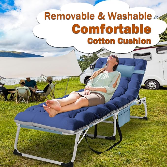 ABORON Patio Lounge Chair, Folding Guest Bed Cot for Adults, 500LB Heavy-Duty Capacity, Portable Extra Bed with Comfort Mat, Quick Fold Design for Indoor Guest Stays & Temporary Use