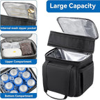 Lunch Box for Men Women, Large Expandable Insulated Lunch Bag, Double Deck Leakproof Cooler Bag for Adults Work Office Outdoor Beach Trips, Black 16L