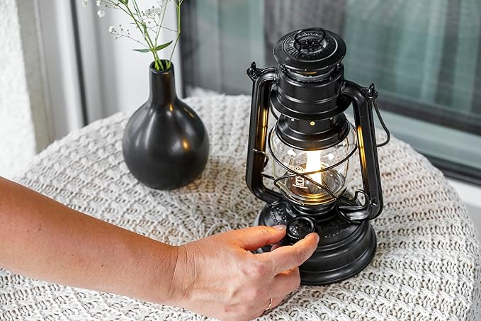 Feuerhand Outdoor Kerosene Fuel Lantern, German Made Weather Resistant Baby Special 276 Galvanized Hurricane Lamp for Camping or Patio, 10 Inches, Matte Black