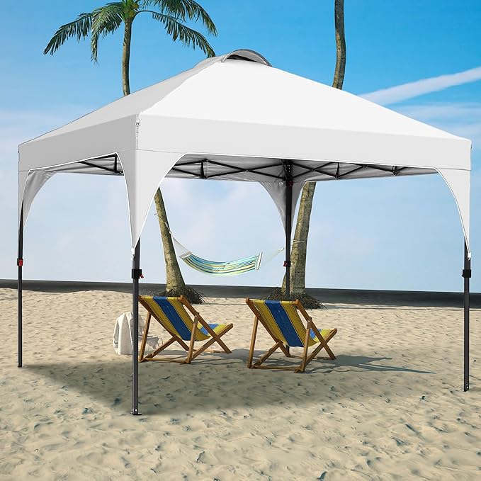 GDY 10x10 Easy Set Up Camping Canopy, Pop Up Tent with 4 Piece Sidewalls, Easy Up Canopy for Events, Parties, Gatherings, Camping, White.