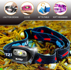 BLITZU LED Headlamp Flashlight for Adults & Kids, Lightweight, Waterproof Head Lamp with White & Red Light, Comfortable Headband, Perfect for Running, Camping, Hiking, 3 AAA Batteries Included, Black