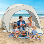 Beach Tent Sun Shelter, Beach Shade Tent with UPF50+ UV Protection, Sun Shelter for 1-4 Person, Beaches Shade with 2 Zippered Doors, Portable Tents for Camping Fishing, Beige