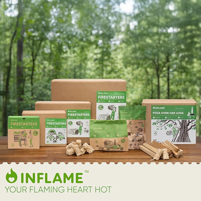 Inflame Fire Starters 70 pcs Fire Starters for Campfires, Grill, BBQ, Fireplace, Woodstove - Charcoal Starter - Waterproof, Weather-Resistant - Natural Wood Fireplace Starters