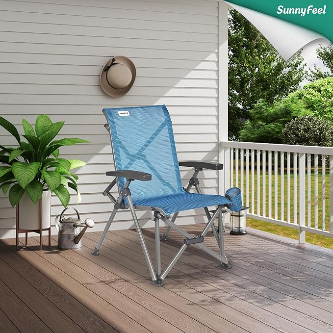 SUNNYFEEL Folding Camping Chair Heavy Duty Ergonomic Chairs Support 500lbs with Adjustable Breathable High Back Support and Cup Holder, Aluminum Frame for Fishing, Camp, Beach, Lawn, RV, Patio