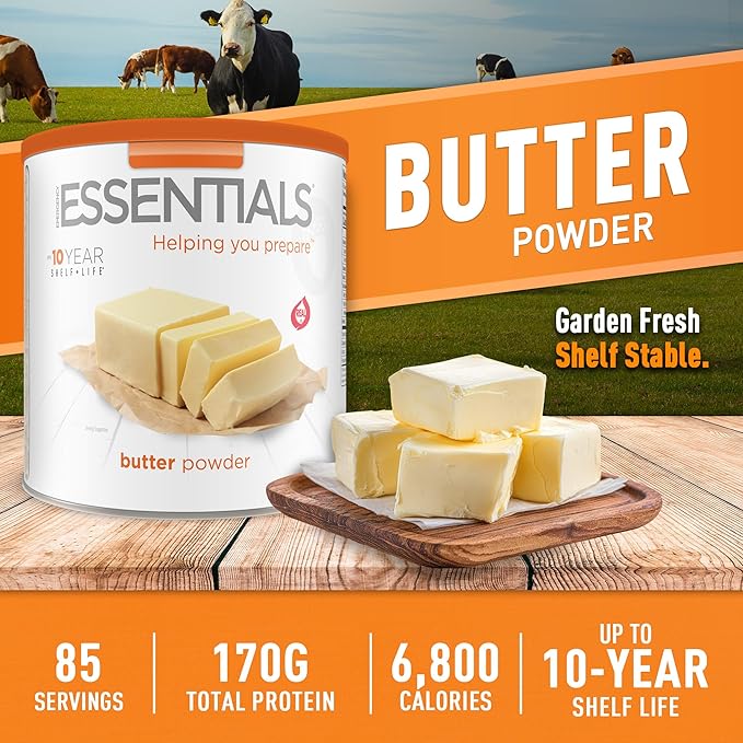Emergency Essentials, Butter Powder, Emergency Food Supply, High-Calorie Survival Food, 2-lb. Large Can, 10-Year Shelf Life