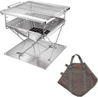 CAMPINGMOON 3 in1 Flatpack Portable Fire Pit Grill 16 inch Heavy Duty Stainless Steel Wood Burning Camping Stove Adjustable Height Backyard Outdoor Cooking RV Trips Carry Bag included MT-055