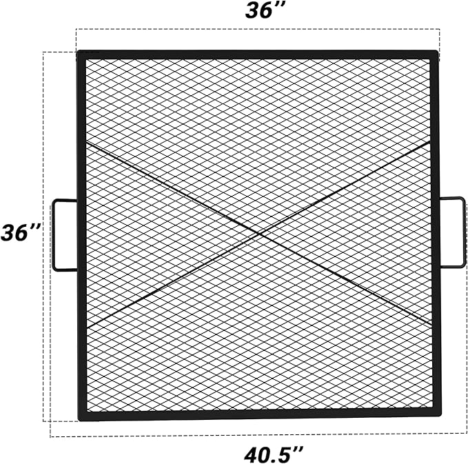 onlyfire Square Fire Pit Grill Grate, Heavy-Duty Steel Grate with Heat-Resistant Coating, Diamond Mesh & X-Marks Design for Outdoor BBQ, Camping, Backyard Gatherings - 36 inch