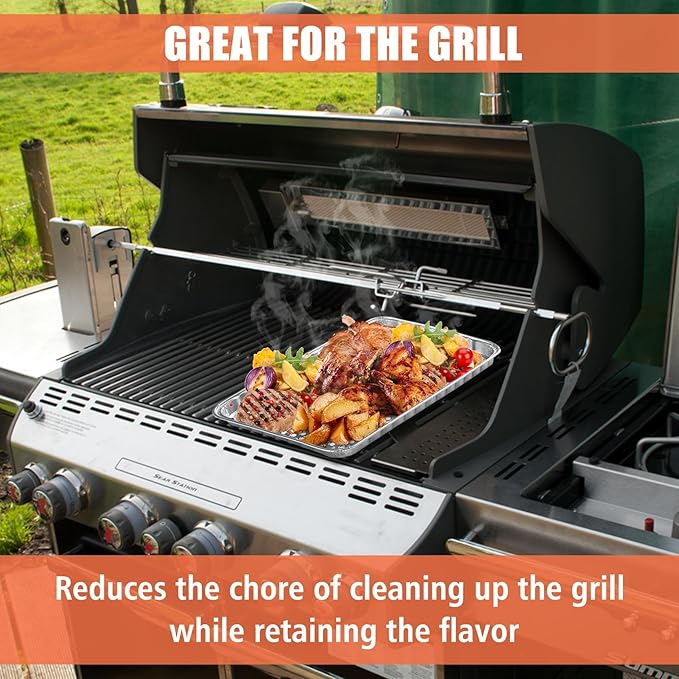 SafBbcue Disposable Grill Toppers 15 Pack Disposable Aluminum Foil Grill Topper Pans BBQ Grill Grate Liners for Outdoor Cooking & Camping Prevents Food from Sticking or Falling Through The Grill