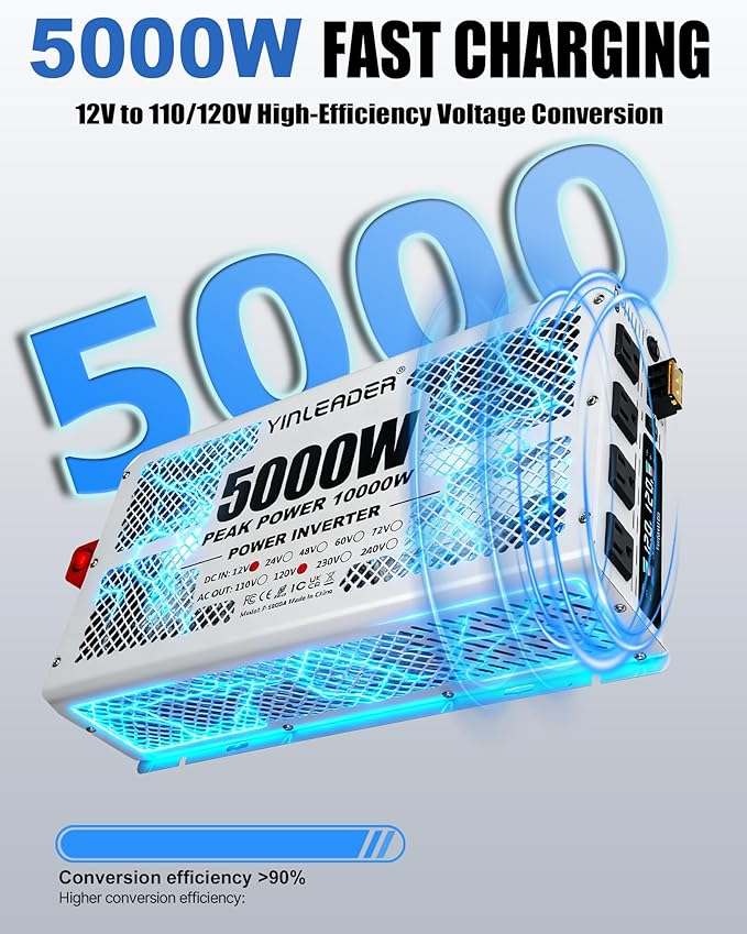 5000 watt Power Inverter 12V to 110V/120V, Solar Inverter Remote for RV Camping Off-Grid Solar Inverter Systems